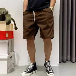 Hot OUKU Men's Summer Shorts Casual Shorts Corduroy Shorts Pocket Drawstring Elastic Waist Plain Comfort Knee Length Outdoor Daily Fashion Classic Style Black Yellow Micro-elastic