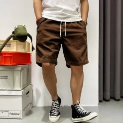 Hot OUKU Men's Summer Shorts Casual Shorts Corduroy Shorts Pocket Drawstring Elastic Waist Plain Comfort Knee Length Outdoor Daily Fashion Classic Style Black Yellow Micro-elastic