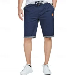 Discount OUKU Men's Summer Shorts Work Shorts Pocket Drawstring Plain Comfort Breathable Knee Length Outdoor Business Fashion Casual Black Blue