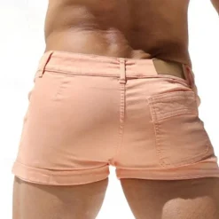 Discount OUKU Men's Summer Shorts Work Shorts Casual Shorts Buttons Pocket Solid Color Stripe Comfort Short Formal Party Work Fashion Classic Style Micro-elastic Pink