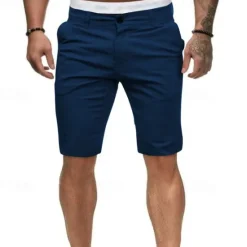 OUKU Men's Summer Shorts Work Shorts Casual Shorts Buttons Pocket Plain Comfort Knee Length Formal Party Work Fashion Classic Style Black White Micro-elastic