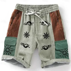 Sale OUKU Men's Sun 3D Print Shorts Summer Shorts Casual Shorts Mid Waist Designer Ethnic Style Retro Vintage Casual Daily Holiday Pocket Drawstring Elastic Waist Designer Clothing Apparel