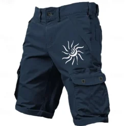 Best OUKU Men's Sun Geometric Pattern Cargo Shorts Mid Waist Sports Fashion Designer Outdoor Sports Outdoor Casual Multi Pocket Designer Clothing Apparel
