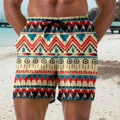 Discount OUKU Men's Sun Geometric Pattern Eye Swim Trunks Swim Shorts Board Shorts Mid Waist Hawaiian Ethnic Casual Holiday Beach Drawstring with Mesh lining Elastic Waist Designer Clothing Apparel