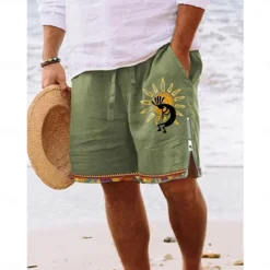 Discount OUKU Men's Sun Graphic Prints Swim Shorts Board Shorts Swim Trunks Mid Waist Vintage Ethnic Style Retro Vintage Casual Daily Holiday Zipper Pocket Elastic Waist Designer Clothing Apparel