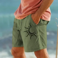 New OUKU Men's Sun Graphic Prints Shorts Summer Shorts Casual Shorts Mid Waist Vintage Ethnic Style Retro Vintage Outdoor Casual Daily Drawstring Elastic Waist Print Designer Clothing Apparel