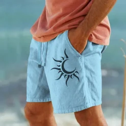 New OUKU Men's Sun Graphic Prints Shorts Summer Shorts Casual Shorts Mid Waist Vintage Ethnic Style Retro Vintage Outdoor Casual Daily Drawstring Elastic Waist Print Designer Clothing Apparel