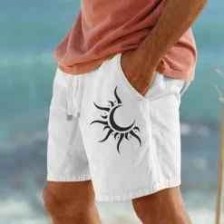 New OUKU Men's Sun Graphic Prints Shorts Summer Shorts Casual Shorts Mid Waist Vintage Ethnic Style Retro Vintage Outdoor Casual Daily Drawstring Elastic Waist Print Designer Clothing Apparel