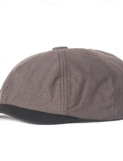 Sale OUKU Men's Sun Hat Bowler Hat khaki Light Grey Cotton Vintage Fashion Casual Street Daily Plaid Sunscreen Breathable