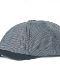 Sale OUKU Men's Sun Hat Bowler Hat khaki Light Grey Cotton Vintage Fashion Casual Street Daily Plaid Sunscreen Breathable