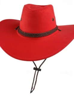 Discount OUKU Men's Sun Hat Cowboy Hat Fedora Trilby Hat Black Red Faux Suede Vintage Style Fashion 18th Century State of Texas Daily Theme Party Solid / Plain Color Sunscreen Cosplay