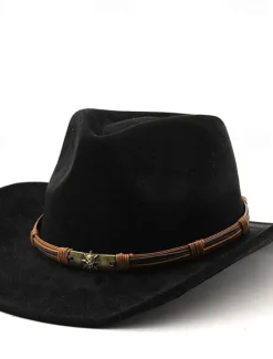 Online OUKU Men's Sun Hat Cowboy Hat Fedora Trilby Hat Black Camel Woolen Vintage Style Fashion 18th Century State of Texas Daily Theme Party Solid / Plain Color Sunscreen Cosplay