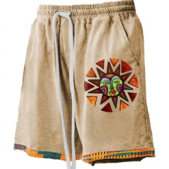 Discount OUKU Men's Sun Indian Culture Board Shorts Swim Shorts Swim Trunks Mid Waist Hawaiian Ethnic Style Casual Holiday Beach Drawstring with Mesh lining Elastic Waist Designer Clothing Apparel