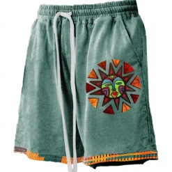 Discount OUKU Men's Sun Indian Culture Board Shorts Swim Shorts Swim Trunks Mid Waist Hawaiian Ethnic Style Casual Holiday Beach Drawstring with Mesh lining Elastic Waist Designer Clothing Apparel