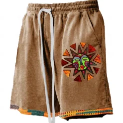 Discount OUKU Men's Sun Indian Culture Board Shorts Swim Shorts Swim Trunks Mid Waist Hawaiian Ethnic Style Casual Holiday Beach Drawstring with Mesh lining Elastic Waist Designer Clothing Apparel
