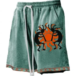 OUKU Men's Sun Kokopelli Board Shorts Swim Shorts Swim Trunks Mid Waist Hawaiian Ethnic Style Casual Holiday Beach Drawstring with Mesh lining Elastic Waist Designer Clothing Apparel