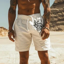 Sale OUKU Men's Sun Shorts Summer Shorts Beach Shorts Mid Waist Hawaiian Casual Outdoor Holiday Going out Drawstring Elastic Waist Print Designer Clothing Apparel