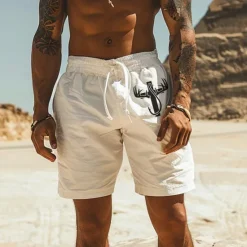 Sale OUKU Men's Sun Shorts Summer Shorts Beach Shorts Mid Waist Hawaiian Casual Outdoor Holiday Going out Drawstring Elastic Waist Print Designer Clothing Apparel