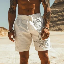 Sale OUKU Men's Sun Shorts Summer Shorts Beach Shorts Mid Waist Hawaiian Casual Outdoor Holiday Going out Drawstring Elastic Waist Print Designer Clothing Apparel