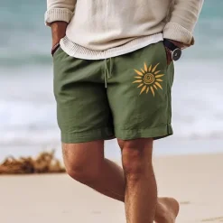 Discount OUKU Men's Sun Shorts Summer Shorts Beach Shorts Mid Waist Hawaiian Casual Outdoor Holiday Going out Drawstring Elastic Waist Print Designer Clothing Apparel