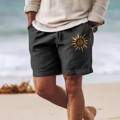 Discount OUKU Men's Sun Shorts Summer Shorts Beach Shorts Mid Waist Hawaiian Casual Outdoor Holiday Going out Drawstring Elastic Waist Print Designer Clothing Apparel