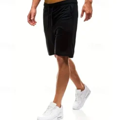 Sale OUKU Men's Sweat Shorts Casual Shorts Drawstring Elastic Waist Plain Breathable Soft Casual Weekend Fashion Streetwear Black Grey Micro-elastic