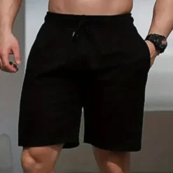 Sale OUKU Men's Sweat Shorts Casual Shorts Drawstring Elastic Waist Plain Breathable Soft Casual Weekend Fashion Streetwear Black Grey Micro-elastic