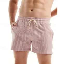 Best OUKU Men's Sweat Shorts Shorts Summer Shorts 3 inch Shorts Pocket Drawstring Elastic Waist Stripe Comfort Short Sports Outdoor Daily Going out Fashion Casual Black Pink Micro-elastic