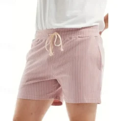 Best OUKU Men's Sweat Shorts Shorts Summer Shorts 3 inch Shorts Pocket Drawstring Elastic Waist Stripe Comfort Short Sports Outdoor Daily Going out Fashion Casual Black Pink Micro-elastic
