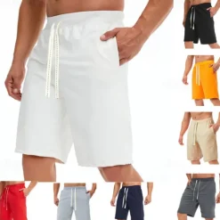 Best OUKU Men's Sweat Shorts Shorts Summer Shorts Beach Shorts Pocket Drawstring Elastic Waist Plain Comfort Breathable Short Holiday Vacation Beach Sports Fashion Black White