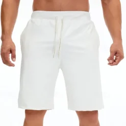 Best OUKU Men's Sweat Shorts Shorts Summer Shorts Beach Shorts Pocket Drawstring Elastic Waist Plain Comfort Breathable Short Holiday Vacation Beach Sports Fashion Black White