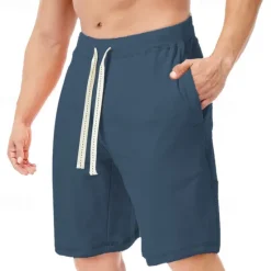 Best OUKU Men's Sweat Shorts Shorts Summer Shorts Beach Shorts Pocket Drawstring Elastic Waist Plain Comfort Breathable Short Holiday Vacation Beach Sports Fashion Black White