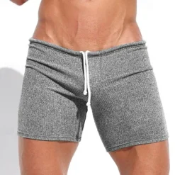 Online OUKU Men's Sweat Shorts Shorts Bermuda shorts Drawstring Elastic Waist Plain Comfort Sports Short Yoga Daily Gym Athleisure White Khaki Micro-elastic