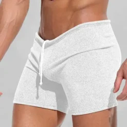 Online OUKU Men's Sweat Shorts Shorts Bermuda shorts Drawstring Elastic Waist Plain Comfort Sports Short Yoga Daily Gym Athleisure White Khaki Micro-elastic