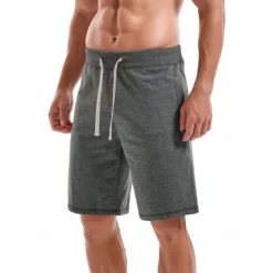 Hot OUKU Men's Sweat Shorts Shorts Workout Shorts Casual Shorts Pocket Drawstring Elastic Waist Plain Comfort Breathable Knee Length Casual Daily Holiday Sports Fashion Smoky gray Black Micro-elastic