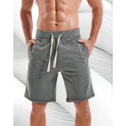 Hot OUKU Men's Sweat Shorts Shorts Workout Shorts Casual Shorts Pocket Drawstring Elastic Waist Plain Comfort Breathable Knee Length Casual Daily Holiday Sports Fashion Smoky gray Black Micro-elastic