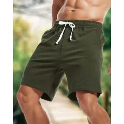 OUKU Men's Sweat Shorts Workout Shorts Casual Shorts Pocket Drawstring Elastic Waist Plain Comfort Breathable Knee Length Casual Daily Holiday Sports Fashion Black Army Green Micro-elastic