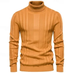 OUKU Men's Sweater Pullover Sweater Jumper Knitwear Ribbed Knit Regular Tops Color Block Turtleneck Knitwear Neutral Outdoor Clothing Apparel Spring & Fall Black Yellow S M L