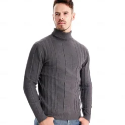 OUKU Men's Sweater Pullover Sweater Jumper Knitwear Ribbed Knit Regular Tops Color Block Turtleneck Knitwear Neutral Outdoor Clothing Apparel Spring & Fall Black Yellow S M L