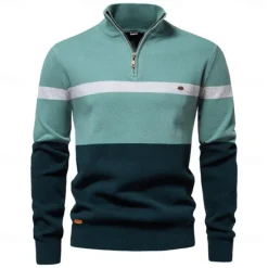 Discount OUKU Men's Sweater Pullover Sweater Jumper Knitwear Ribbed Knit Regular Tops Turndown Casual Daily Clothing Apparel Spring & Fall White Green S M L