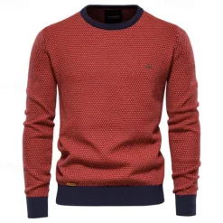 Hot OUKU Men's Sweater Pullover Sweater Jumper Knitwear Ribbed Knit Regular Tops Color Block Crew Neck Knitwear Neutral Outdoor Clothing Apparel Spring & Fall Black Red S M L