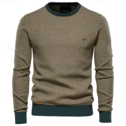 Hot OUKU Men's Sweater Pullover Sweater Jumper Knitwear Ribbed Knit Regular Tops Color Block Crew Neck Knitwear Neutral Outdoor Clothing Apparel Spring & Fall Black Red S M L