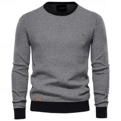 Hot OUKU Men's Sweater Pullover Sweater Jumper Knitwear Ribbed Knit Regular Tops Color Block Crew Neck Knitwear Neutral Outdoor Clothing Apparel Spring & Fall Black Red S M L