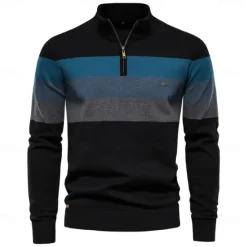 New OUKU Men's Sweater Pullover Sweater Jumper Knitwear Ribbed Knit Regular Tops Zipper Color Block Turndown Knitwear Neutral Outdoor Clothing Apparel Spring & Fall Black Navy Blue S M L