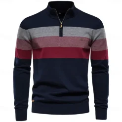 New OUKU Men's Sweater Pullover Sweater Jumper Knitwear Ribbed Knit Regular Tops Zipper Color Block Turndown Knitwear Neutral Outdoor Clothing Apparel Spring & Fall Black Navy Blue S M L