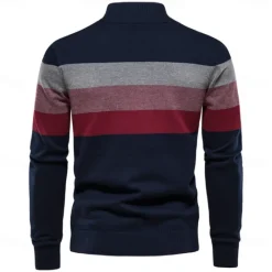 New OUKU Men's Sweater Pullover Sweater Jumper Knitwear Ribbed Knit Regular Tops Zipper Color Block Turndown Knitwear Neutral Outdoor Clothing Apparel Spring & Fall Black Navy Blue S M L