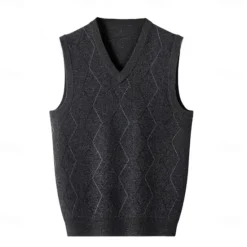 Hot OUKU Men's Sweater Vest Knit Jacquard Geometric Pattern V Neck Daily Vests Vacation Home Clothing Apparel Sleeveless Summer Spring Black Khaki S M L