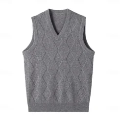 Hot OUKU Men's Sweater Vest Knit Jacquard Geometric Pattern V Neck Daily Vests Vacation Home Clothing Apparel Sleeveless Summer Spring Black Khaki S M L