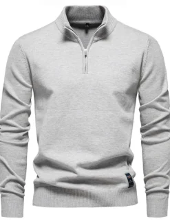 Outlet OUKU Men's Sweater Zip Sweater Ribbed Knit Regular Zipper Solid Color Rolled collar Knitwear Daily Outdoor Sports & Outdoor Clothing Apparel Spring & Fall Navy Blue Green