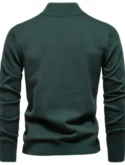 Outlet OUKU Men's Sweater Zip Sweater Ribbed Knit Regular Zipper Solid Color Rolled collar Knitwear Daily Outdoor Sports & Outdoor Clothing Apparel Spring & Fall Navy Blue Green